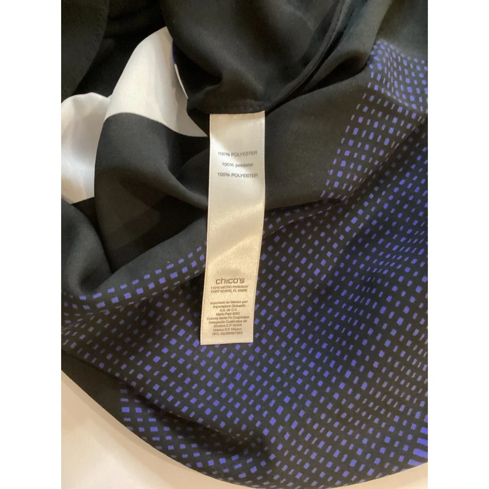 Chico's Geometric Colorblock Tunic Blouse‎ Blue Black White High Low Size 0 S